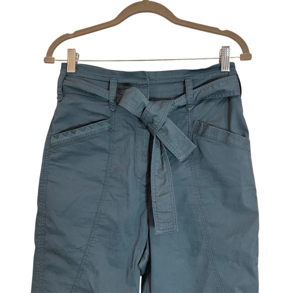 ANTHROPOLOGIE Ellie Belted Utility Pants Embroidered Blue Size 4 - Picture 7 of 16